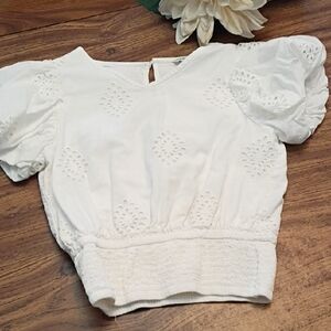 🩷 Girls Size 7/8 Habitual White Eyelet Puff Sleeve Blouse